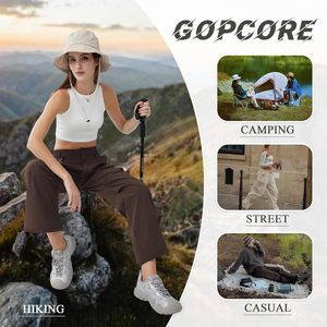 กางเกงเดินป่าขาบานสำหรับผู้หญิง, กางเกงปีนเขาขากว้างแห้งเร็วน้ำหนักเบากันน้ำกางเกงลำลองสำหรับเดินทางพร้อมกระเป๋า4จุดสีน้ำตาล2025 - Product Image 6