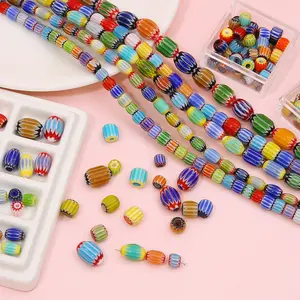 JC crystal wholesale 6/8/10mm lampwork glass barrel bead , Customized jewelry Diy accessories crystal venetian chevron bead