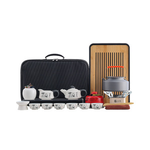 Portable Travel Tea <b>Set</b> Porcelain 4 Person Outdoor Camping Tea Tray With <b>Teapot</b> Teacups Stainless Steel Eco Friendly - Product Image 5