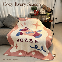 Plaid à pois motif cheval rose, semi-velours ultra doux 170x130cm, toutes saisons, mignon pour canapé et maison, impression personnalisée, vente en gros