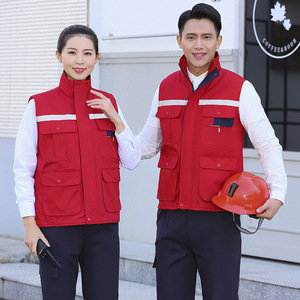 도매 패딩 코튼 반사 민소매 멀티 포켓 작업 남성용 조끼 조끼 - Product Image 1