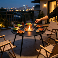 Table de barbecue d'extérieur avec barbecue au charbon de bois, structure en bois de chêne, panneau imperméable, durable, léger, facile à transporter