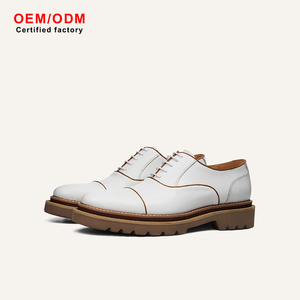 Zapatos Oxford de Hombre con Tres Ojales, Cuero Genuino, Suela Gruesa, Estilo Británico, Diseño de Bloques de Color, para Uso Formal y Casual - Product Image 1