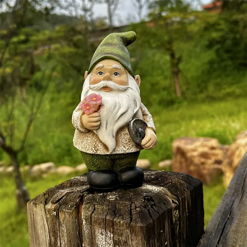 Garden Gnome Estátuas Jardim Escultura Decoração Solar Powered LED Lights Polyresin Elf Estatueta Iluminado Decoração ao ar livre