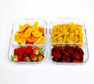<strong>Glass</strong> <strong>Food</strong> <strong>Container</strong> <strong>2</strong> <strong>Compartment</strong> New Product Partition <strong>Glass</strong> Lunch Boxes - Product Image 5