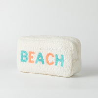 Petite pochette de rangement en tissu éponge à rayures avec fermeture éclair, étui carré en tissu éponge pour AirIpods