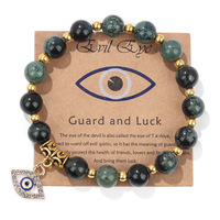 Bracelet perlé rétro en cristal avec perles d'espacement dorées Œil porte-bonheur, Aventurine verte et Lapis Lazuli