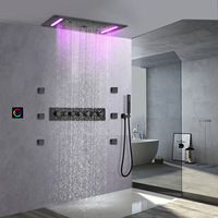 Ensemble de douche de salle de bain moderne encastré en laiton, avec fonction pluie, cascade, mitigeur, douchette à main et LED intelligente