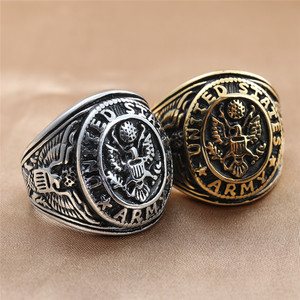 Men's Eagle <b>Ring</b> Titanium Steel Retro Punk Style <b>Silver</b> Gold Color United States Army Design 24046 - Product Image 1