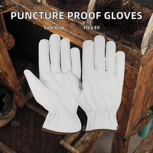 Gants de conducteur Emboson en cuir de chèvre texturé antidérapant, haute qualité, résistants aux perforations, 4 mil d'épaisseur, durables, flexibles, blancs - Product Image 2