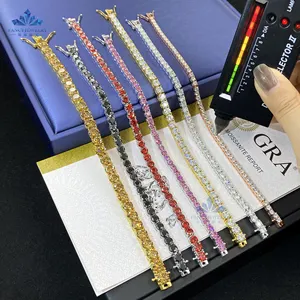 Prong Setting Colorful 3mm-6.5mm Red Pink Green Black Blue Yellow Moissanite 925 Sterling Silver Tennis Bracelet