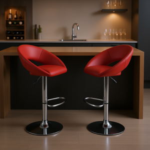 Taburetes de bar de piel sintética roja, base cromada, reposapiés ajustable, diseño moderno, estilo contemporáneo, juego de muebles de bar para el hogar, juego de 2 - Product Image 2
