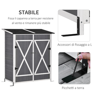 Outsunny Abri de jardin en bois avec 2 portes, armoire à outils de jardin extérieure avec tabouret, 139x75x147/160cm - Product Image 4