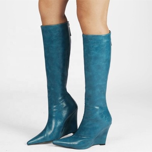 Bottes tendance à talon compensé, sexy, à bout pointu, hauteur genou, pour femmes, bottes d'hiver courtes, chaudes, grande taille 43 - Product Image 1