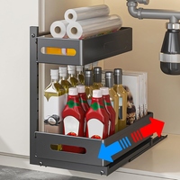 Organisateur de cuisine en métal noir robuste à 2 niveaux, étagère de rangement sous évier avec tiroir coulissant pour épices, cuisine, salle de bain