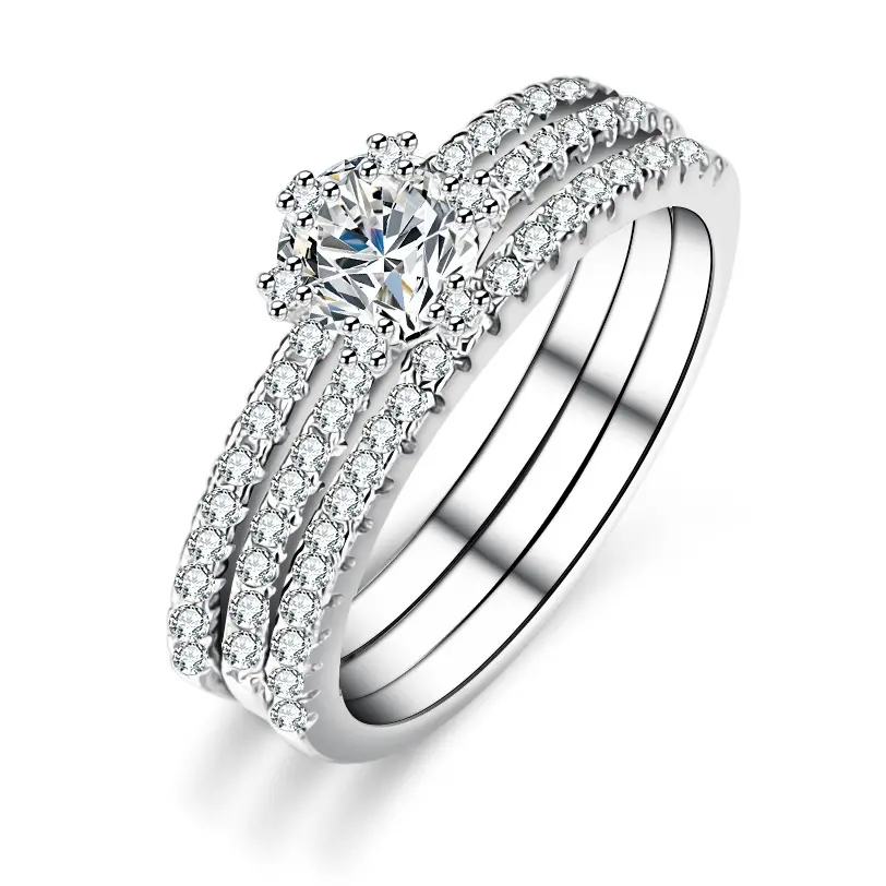 Fashion Jewelry Diamond Wedding Bridal Jewelry Set Mosan masonry Sterling Silver 925 Wedding Ring Set for Women