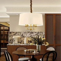 Lustre LED en fer et tissu, design moderne et simple, style vintage américain, pour salon, salle à manger, chambre, maison, villa, hauteur moyenne