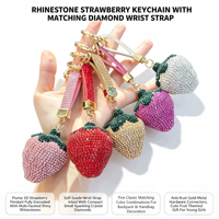 Porte-clés fraise en strass imitation fruit mignon avec chaîne griffe, élégant breloque de sac, petit cadeau pour clé de voiture et sac à main, vente en gros