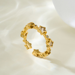 <b>Gold</b> Star Shaped Open <b>Ring</b> Micro <b>Set</b> Zircon Adjustable Index Finger <b>Ring</b> Sweet Cool Versatile Jewelry - Product Image 1