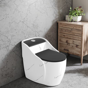 Recién llegado <span class=keywords><strong>de</strong></span> lujo, mármol, cerámica, Color blanco, <span class=keywords><strong>asiento</strong></span> negro, artículos sanitarios montados en el suelo, inodoro <span class=keywords><strong>de</strong></span> una pieza Inodoro - Product Image 4