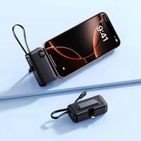 Mini batterie externe portable avec écran LED numérique et support de téléphone 2-en-1, double charge, câble intégré