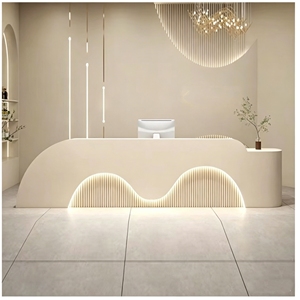 Comptoir de réception CR150 de luxe en MDF personnalisable avec éclairage LED incurvé pour bureau, clinique, salon de coiffure et de beauté - Product Image 5