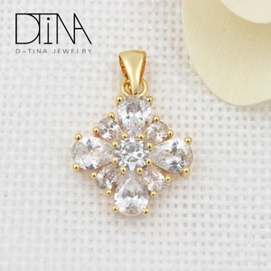 DTINA 18金メッキ ジルコンチャーム カラフルストーン 四つ葉のクローバー 花びら ラッキー ファンシー レディースペンダント ギフト用 - Product Image 3