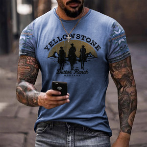 Camisetas de Verano 2024 Estilo Vaquero Occidental de Yellowstone para Hombre, Tallas Grandes, Cuello Redondo, Manga Corta, Estampado Digital con Letras - Product Image 4