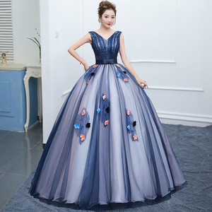 Elegant Navy Blue Dress with Flowers for Women's Events Elegant Navy Blue Dress with Flowers for Women's Events