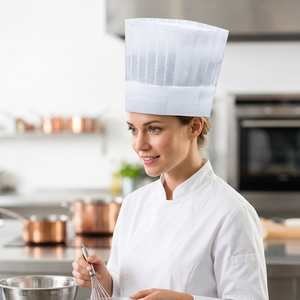 JM746 Gorro de Chef Cuadrado Blanco de Tela No Tejida, Ligero, de Poliéster, para Chefs, Panaderos, Servidores de Alimentos - Product Image 1