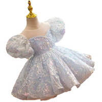 Nouvelle robe de soirée élégante bleue manches bouffantes présentateur de fleurs princesse robes pour enfants pour filles