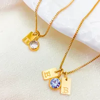 Kalung Nama Kustom EManco DIY dengan Inisial, Liontin Batu Kelahiran Berkilau, Hadiah Wanita, Grosir, Dropshipping