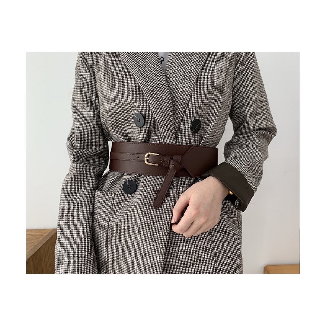 Ремень женский кожаный широкий, модный винтажный пояс с пряжкой-язычком для пальто, платья