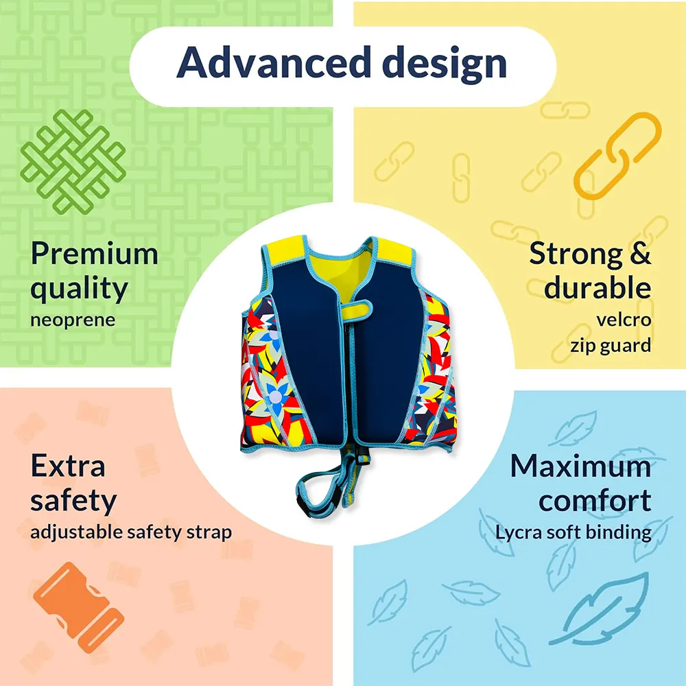 Modern Design Kids Buoyancy Swim Jacket - Neoprene   EPE Adjustable Crotch Strap Swim Vest for Beach   Pool Baby Life Jacket