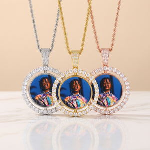 <b>Memory</b> Photo Pendant Silver Lab Grown Diamond Spinner Custom Picture <b>Gift</b> Unisex Gold Plated IGI Certified - Product Image 1
