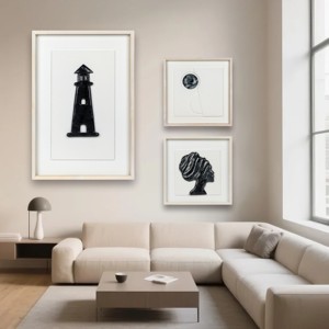 Cadre moderne en céramique noire phare Art mural <span class=keywords><strong>aquarelle</strong></span> paysage à l'huile socle en bois pour la décoration intérieure pour le salon - Product Image 1