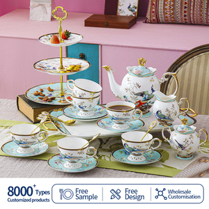 Service à thé en céramique floral européen élégant de luxe de 12 pièces théière et tasses à café en porcelaine de qualité supérieure pour le service de thé de l'après-midi