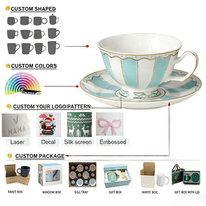 Factory Direct Sale Wholesale European Style Gold Style Coffee Striped <b>Cups</b> Creative Art Ceramic Coffee Mug <b>Cups</b> and Saucer Set - Product Image 2