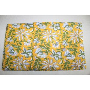 Indian Handmade Lightweight Sanganeri Block Yellow Print Fabric for Clothing <b>Quilt</b> Scarf Dress Curtain & Cover Materials - Product Image 5