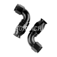 Course Coude 45 et 90 degrés Raccords d'extrémité de tuyau en PTFE à plein débit AN6 AN8 AN10 Coulée d'aluminium Lignes de frein de voiture de course noires