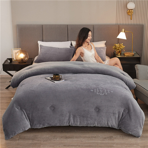 Couette en velours de lait brodée double face de couleur unie de classe A <span class=keywords><strong>pour</strong></span> l'hiver, épaisse et chaude, taille king queen - Product Image 1