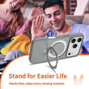 Hybride schokbestendige telefoonhoes met ringstandaard en magnetische matte afwerking voor iPhone 17 Pro Max, iPhone 16, 15, 14, 13, 12 Pro Max. - Product Image 5