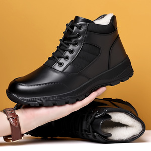 Botas de Nieve para Hombre, de Cuero Genuino, Media Caña, Punta Redonda, Forro de Lana, Suela de Goma, Botas Cálidas para Exteriores - Product Image 4
