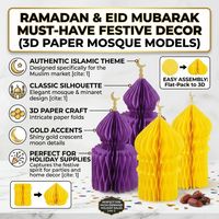 Vente en gros de lanternes en papier 3D en forme de mosquée, décorations pliables en papier nid d'abeille pour le Ramadan, centre de table en forme de mosquée en papier pour l'Aïd