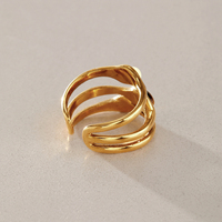 Bague ouverte multicouche en acier inoxydable plaqué or 18 carats avec œil de tigre, agate noire et strass naturels, design original J&D