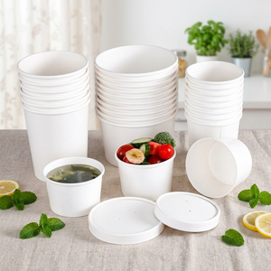 26 OZ White Paper & Kraft Soup <b>Cup</b> Double Wall <b>Disposable</b> Food Baverages with for Salad Noodles Fast Food Packaging - Product Image 2