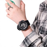 Jam Tangan Olahraga Digital Merah Muda Jam Tangan LED Multifungsi Kronograf Kalender Lampu Latar Dial Bulat