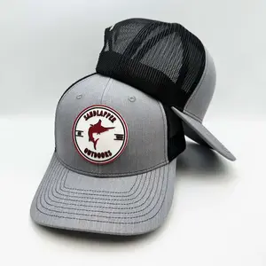 Chapéu de pesca de borracha personalizado com logotipo de remendo de PVC cinza 6 painéis, boné de malha snapback Richardson 112 para caminhoneiros