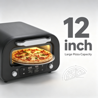 Four à pizza tout-en-un en acier inoxydable sans fumée de 1800 W pour intérieur, 12 pouces, 750 ℉   Appareil électroménager électrique avec 6 styles prédéfinis