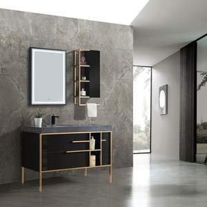 Luxury <b>Black</b> Gold Custom Bathroom <b>Cabinet</b> Floor Mounted Melamine with Plywood Custom Bathroom Vanities - Product Image 2